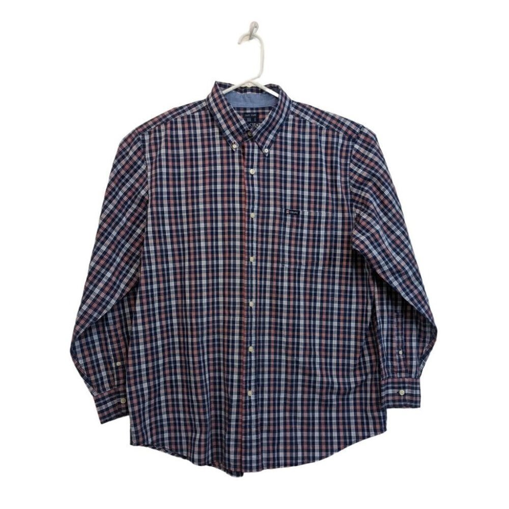 Chaps Easy Care Long Sleeve Plaid Button Down Shirt Men XL Blue Red White